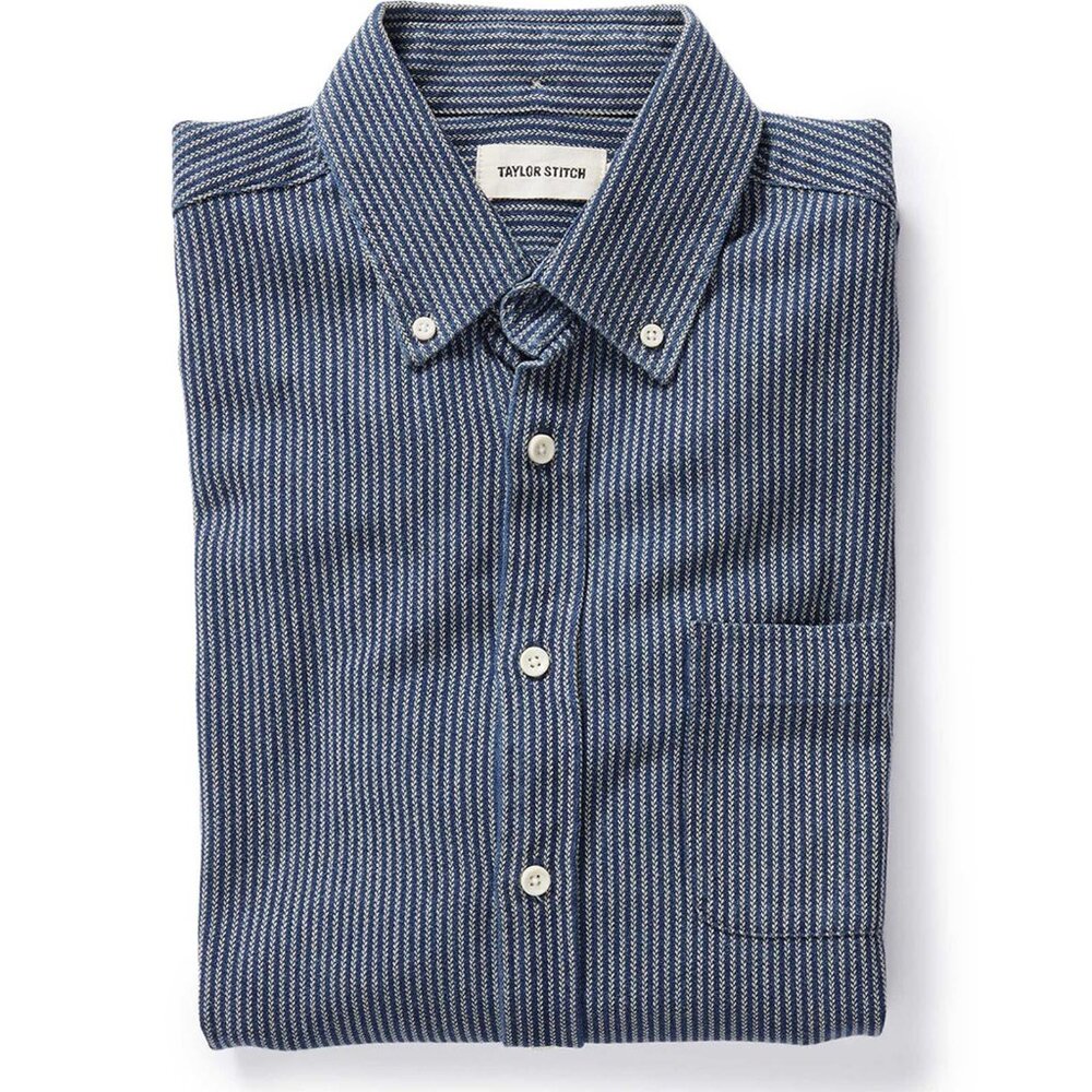 Mens Small Taylor Stitch Roped Indigo Button Down Dress Shirt - Perfect 38